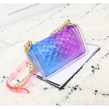 Eropah Pereka Khas Baru Popular Eco berwarna PVC Classic Diamond Women Clear Jelly Purse Dengan Rantai